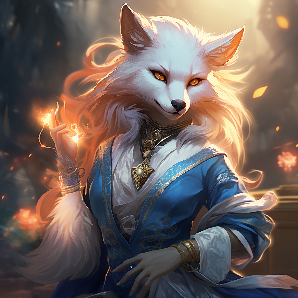 Flirty kitsune mage with blue fur