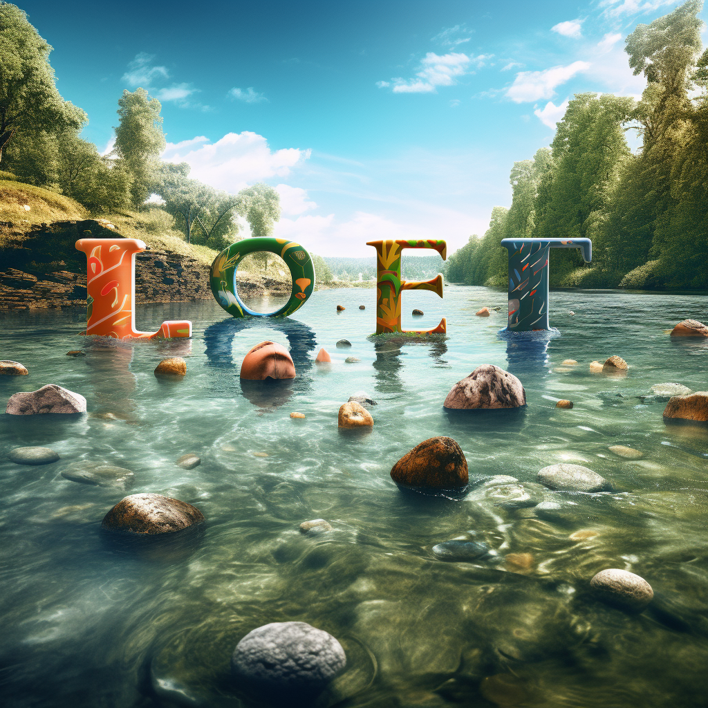 Colorful alphabet letters floating in a river