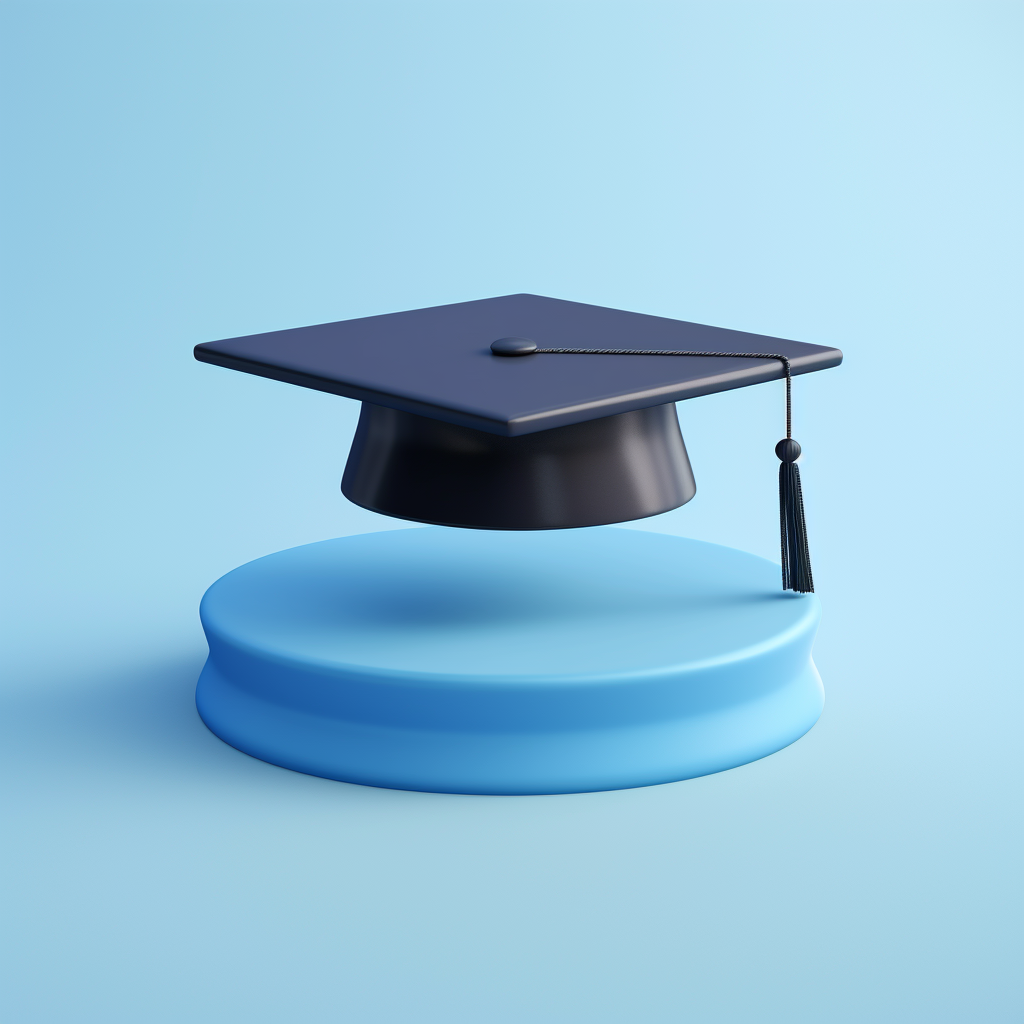 Blue Graduation Hat Floating Above Ground