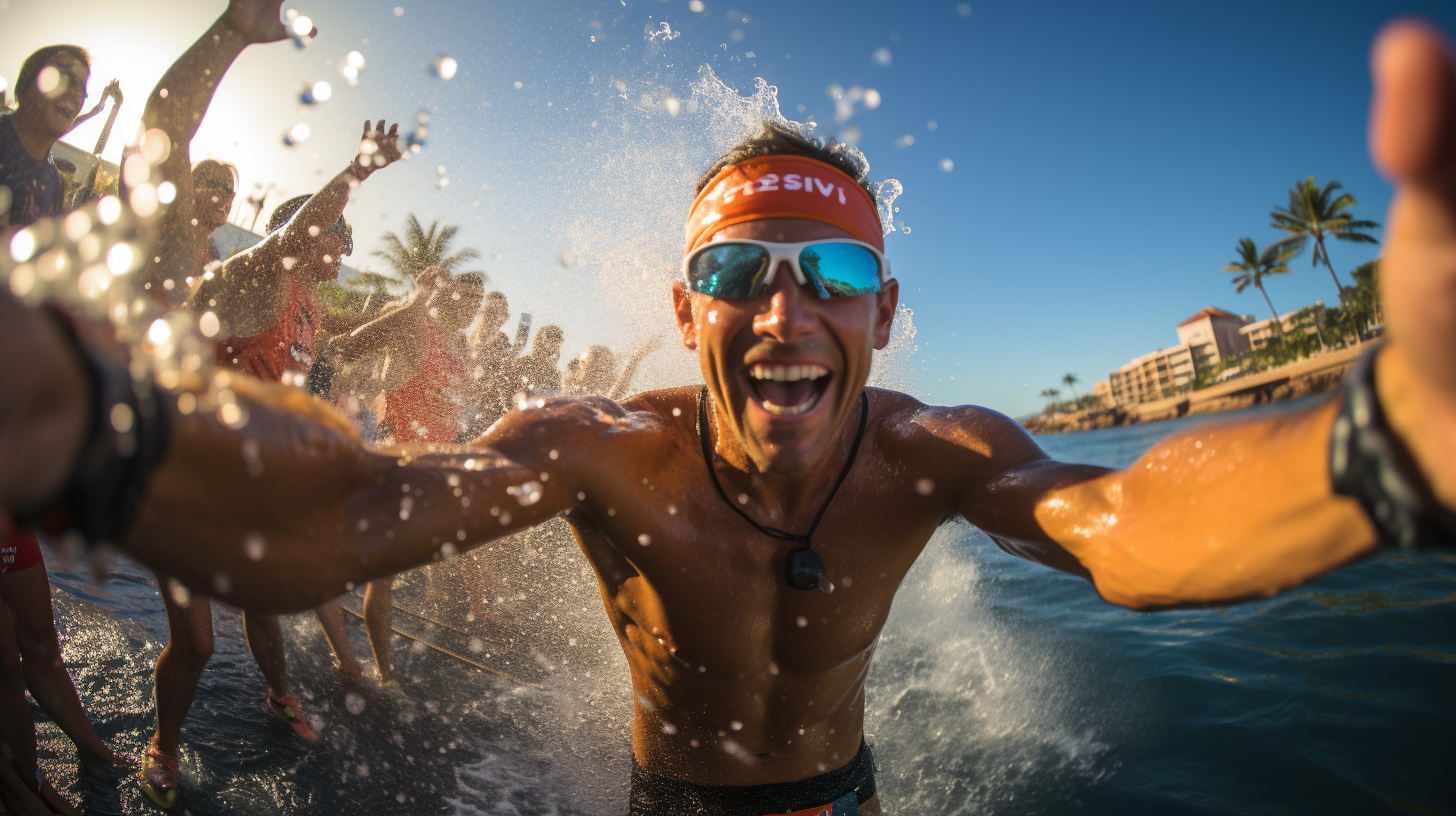 Marathon running race on a floating track in water