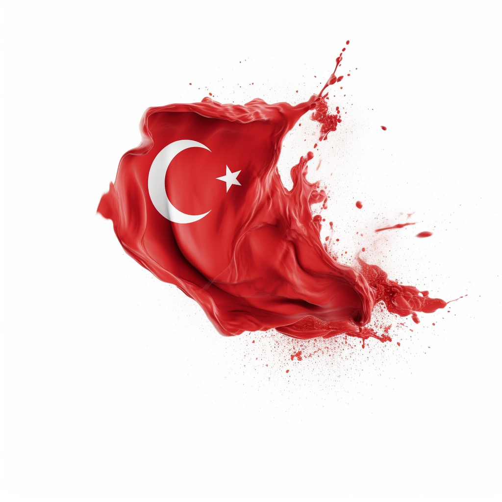 Turkish Flag Floating on White Background