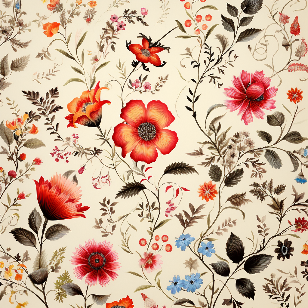 Floral patterns on offwhite background