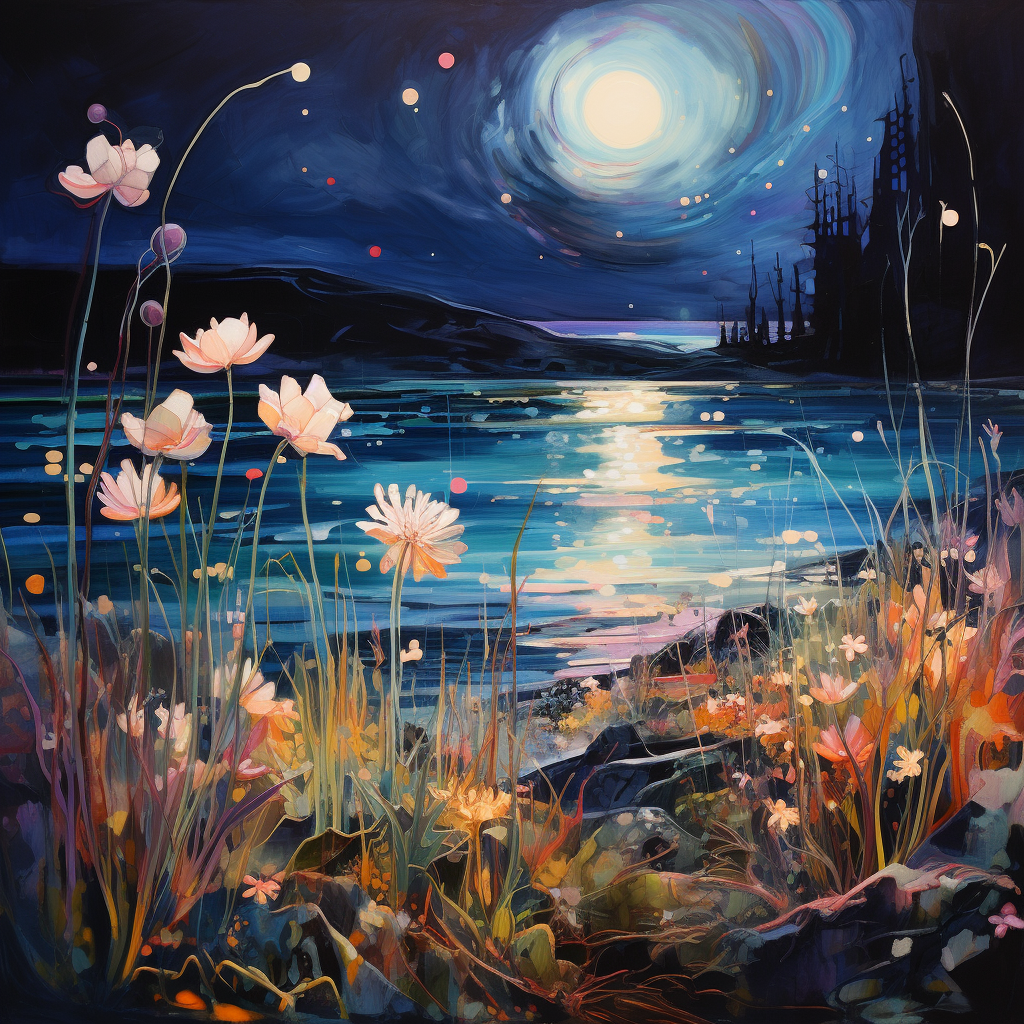 Floral Seaside Landscape at Night