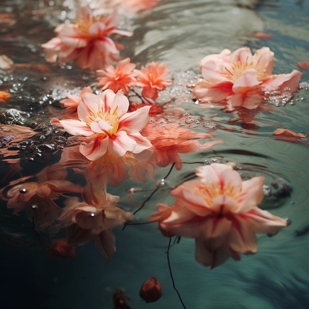 Vibrant flower petals floating in water