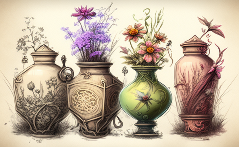 Colorful flower vase painting with grass