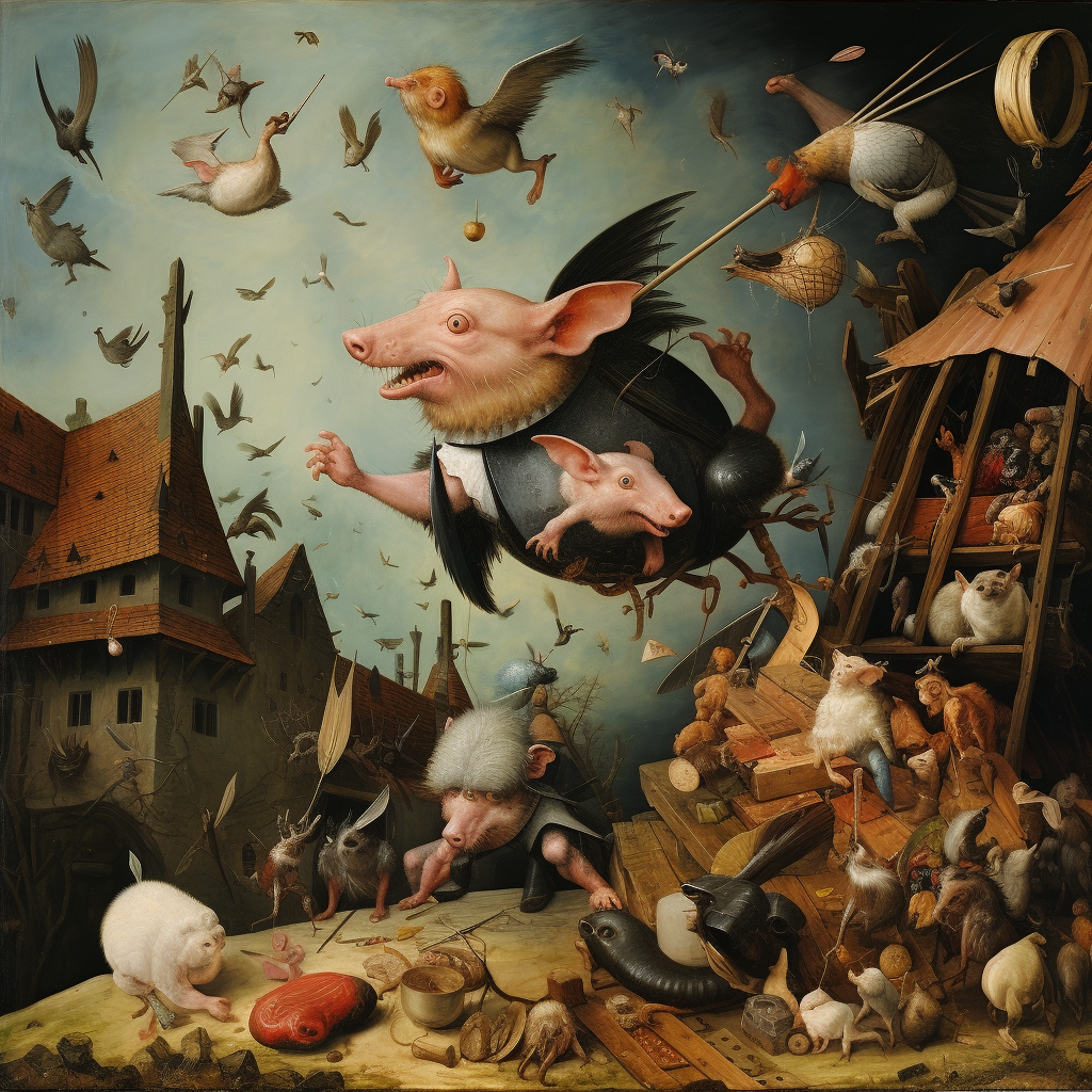 Unbelievable Flying Pig Rat Painting