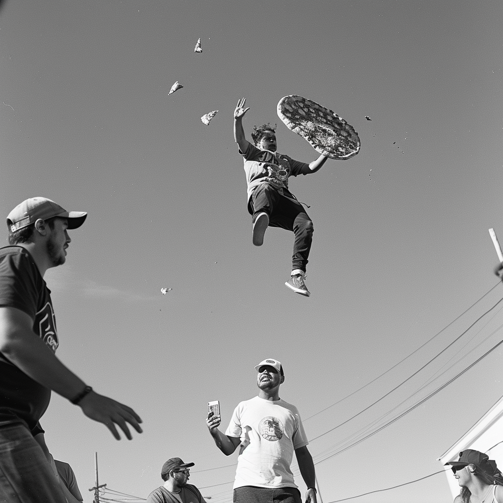 Flying Pizza Dudes Street Photography