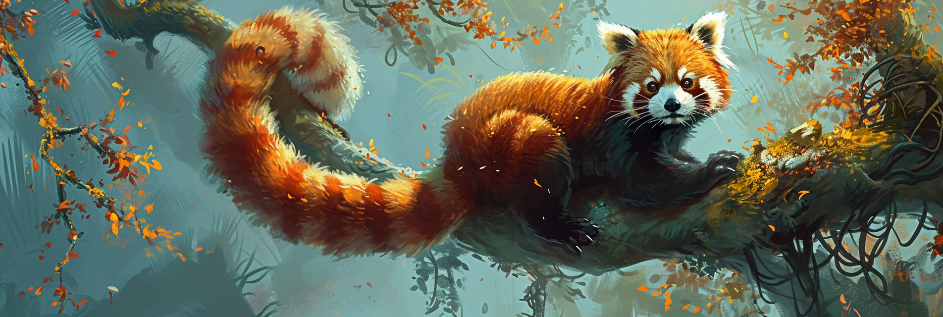 Flying red panda as Chinese dragon