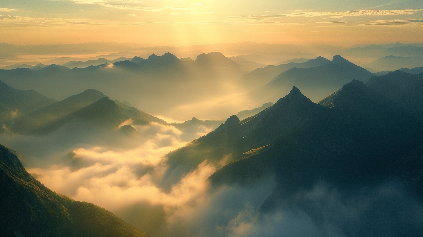 Foggy mountain scene with fog and mountains