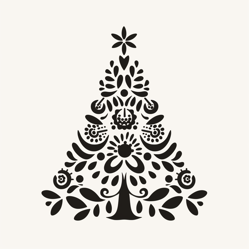 Festive folk art Christmas tree silhouette