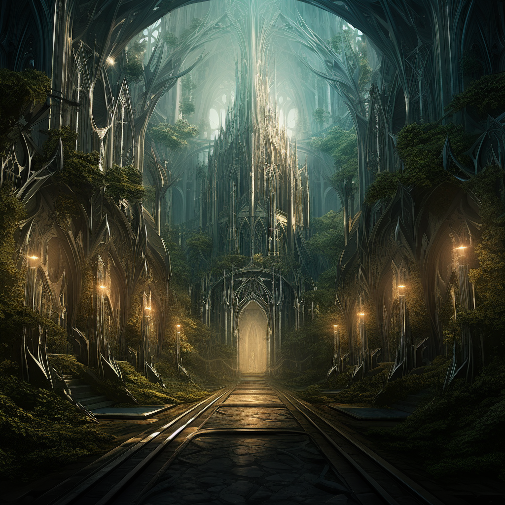 Enchanting forest cathedral surrounded by towering trees