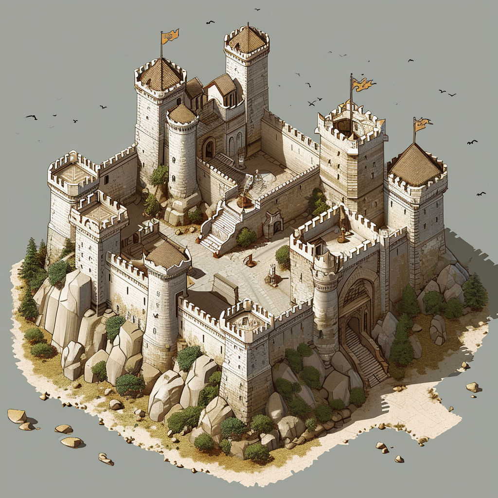 Isometric view of a fortress city