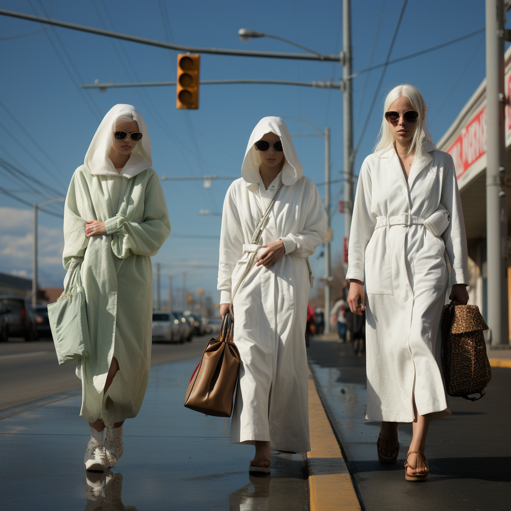 Four women walking in the street, looking sad