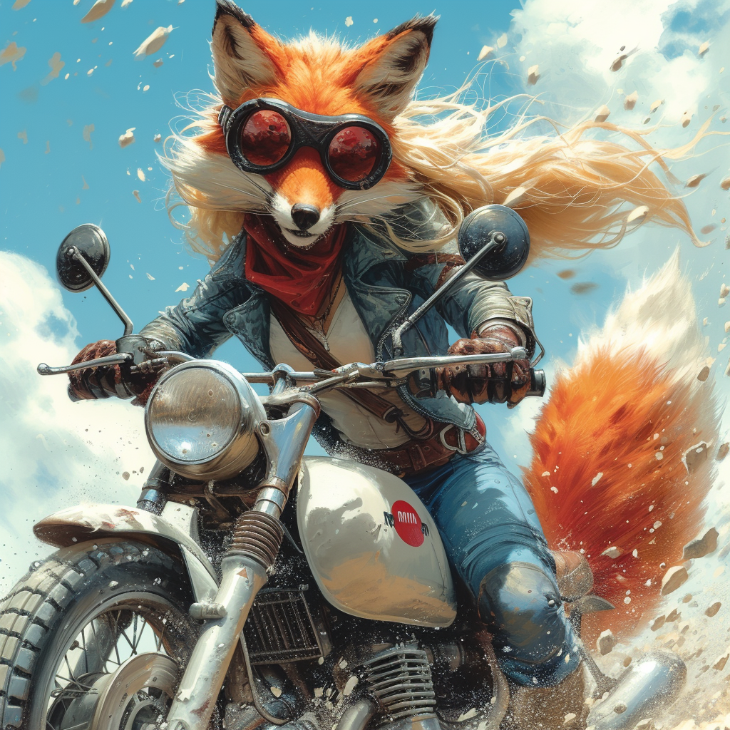 Fox girl riding motorcycle illustration