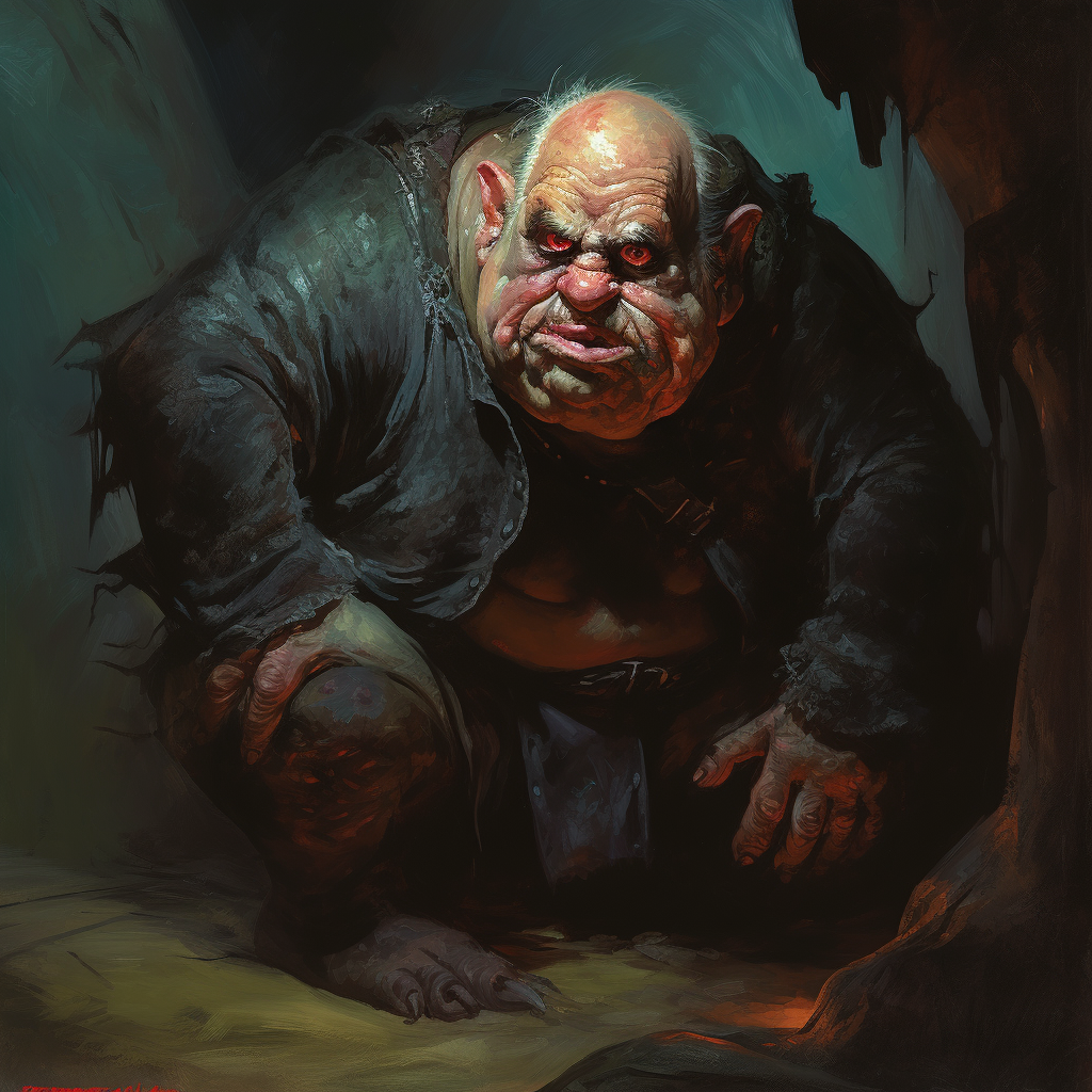 Monstrous obese goblin donning pig mask