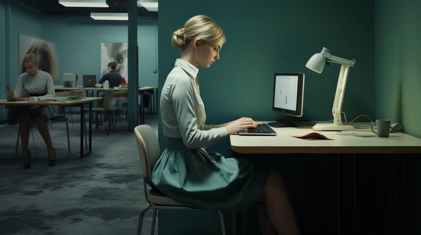 Woman typing on computer at office