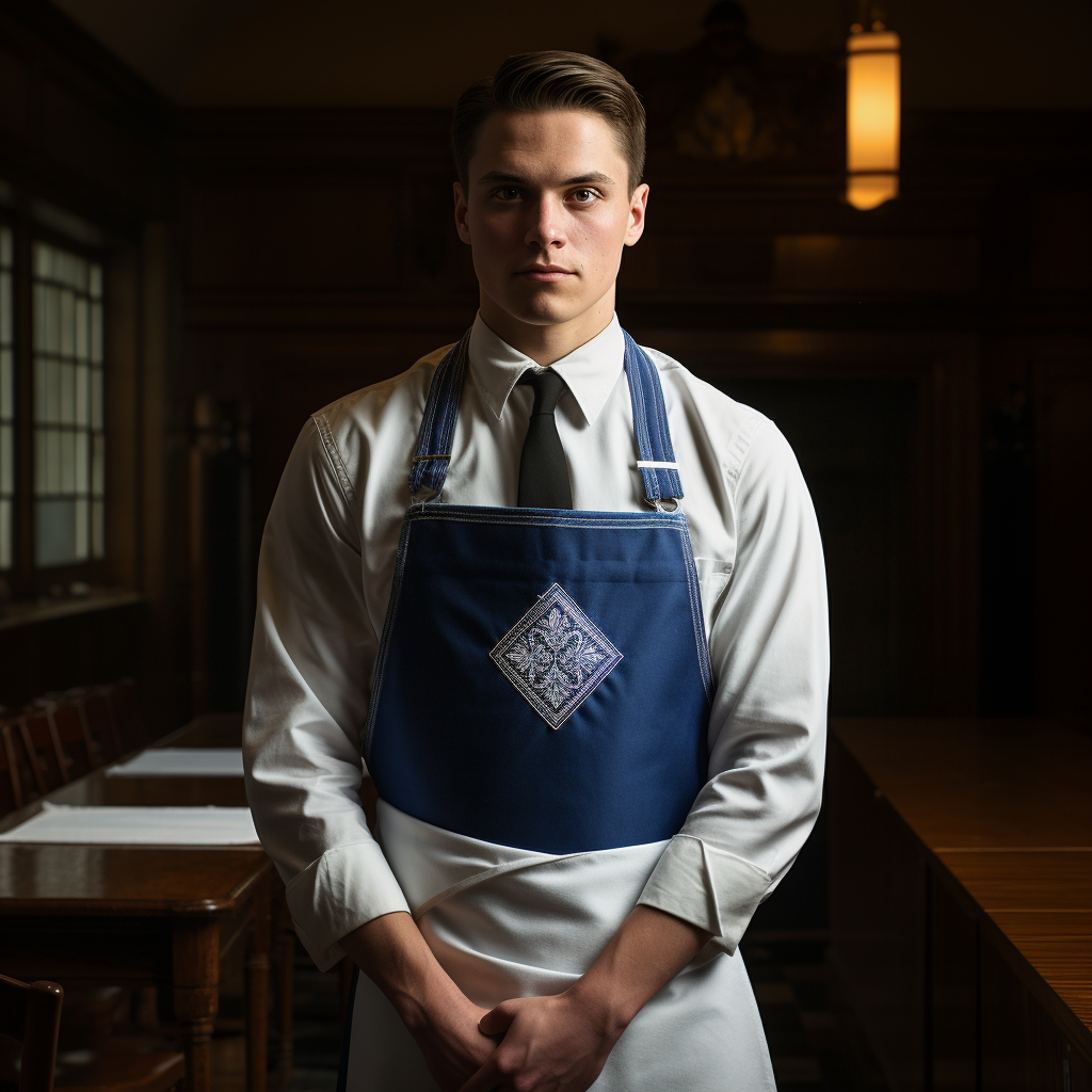 Freemason in Blue & White Apron in Temple