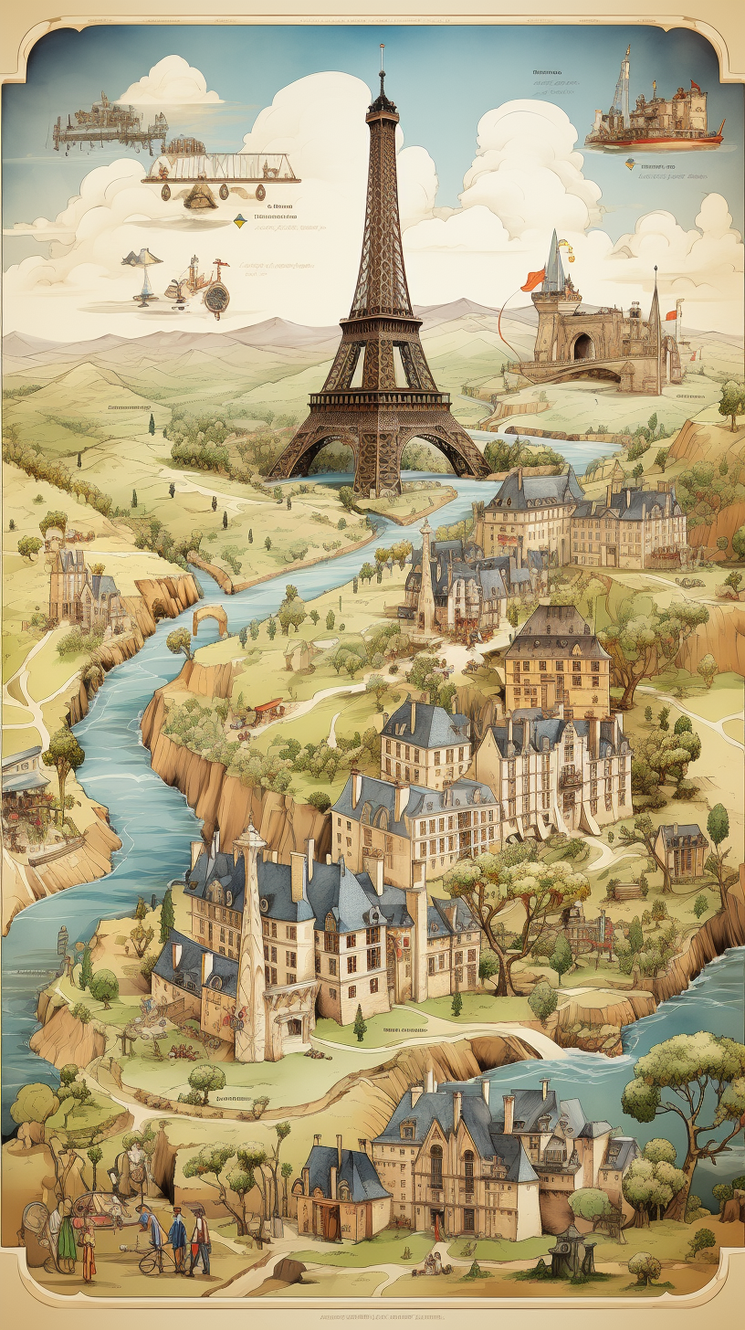 Comic-style blend depicting France's charm