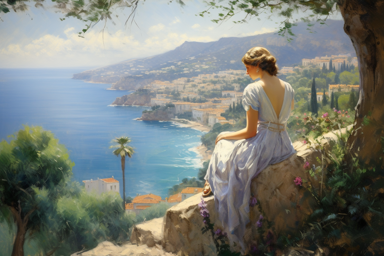 Beautiful woman enjoying French Riviera view