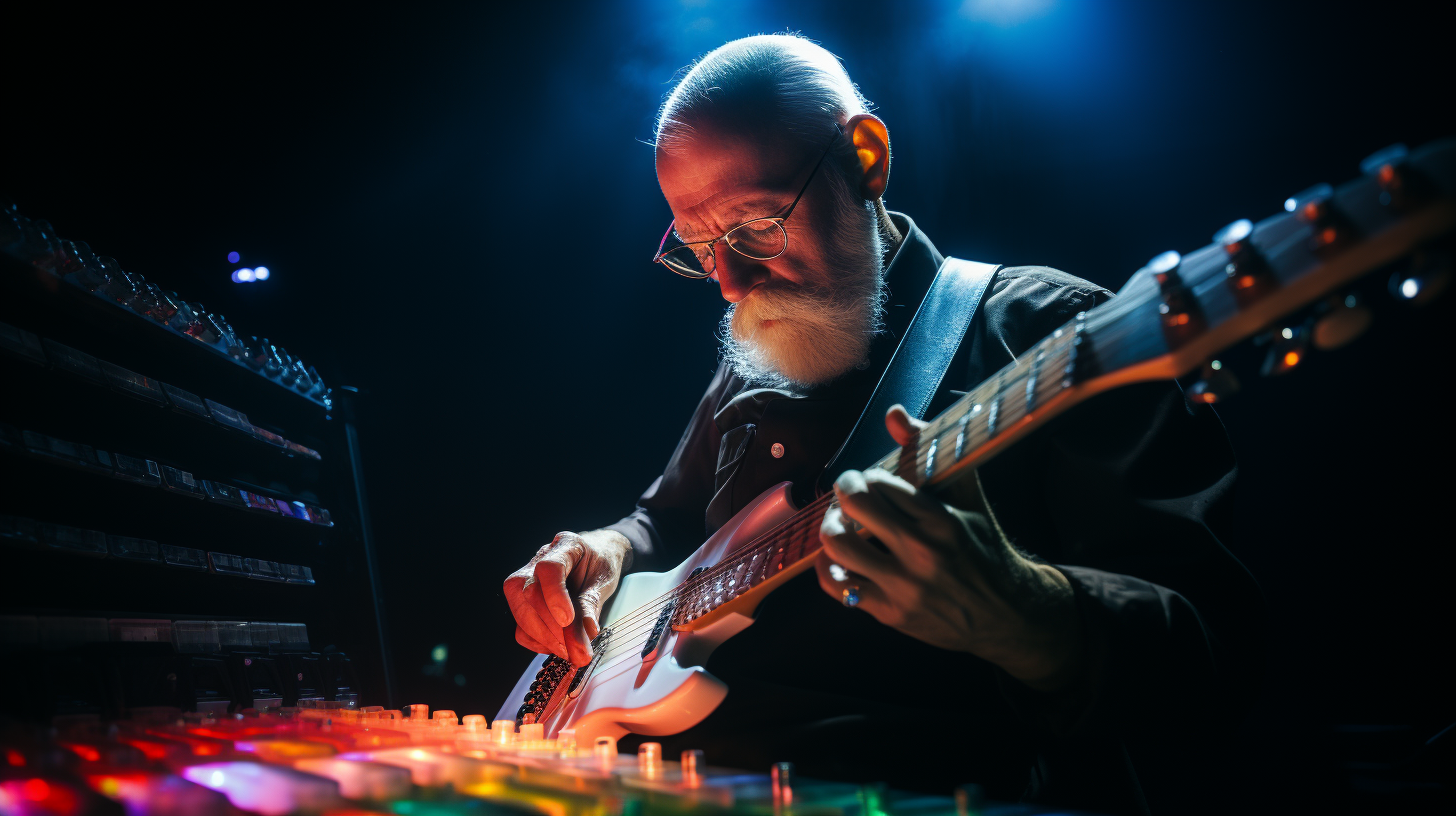 Sigmund Freud playing bass guitar with Pink Floyd