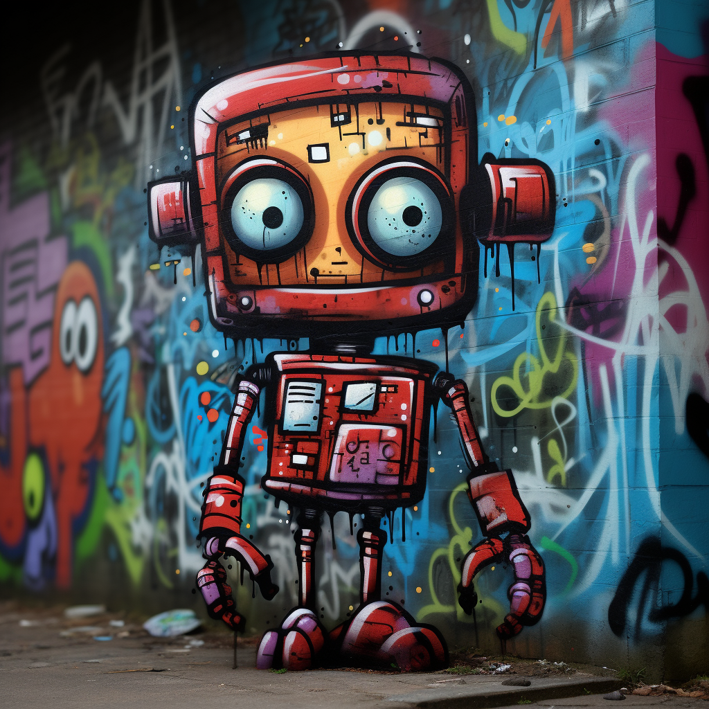 Robot painted in friendly graffiti style