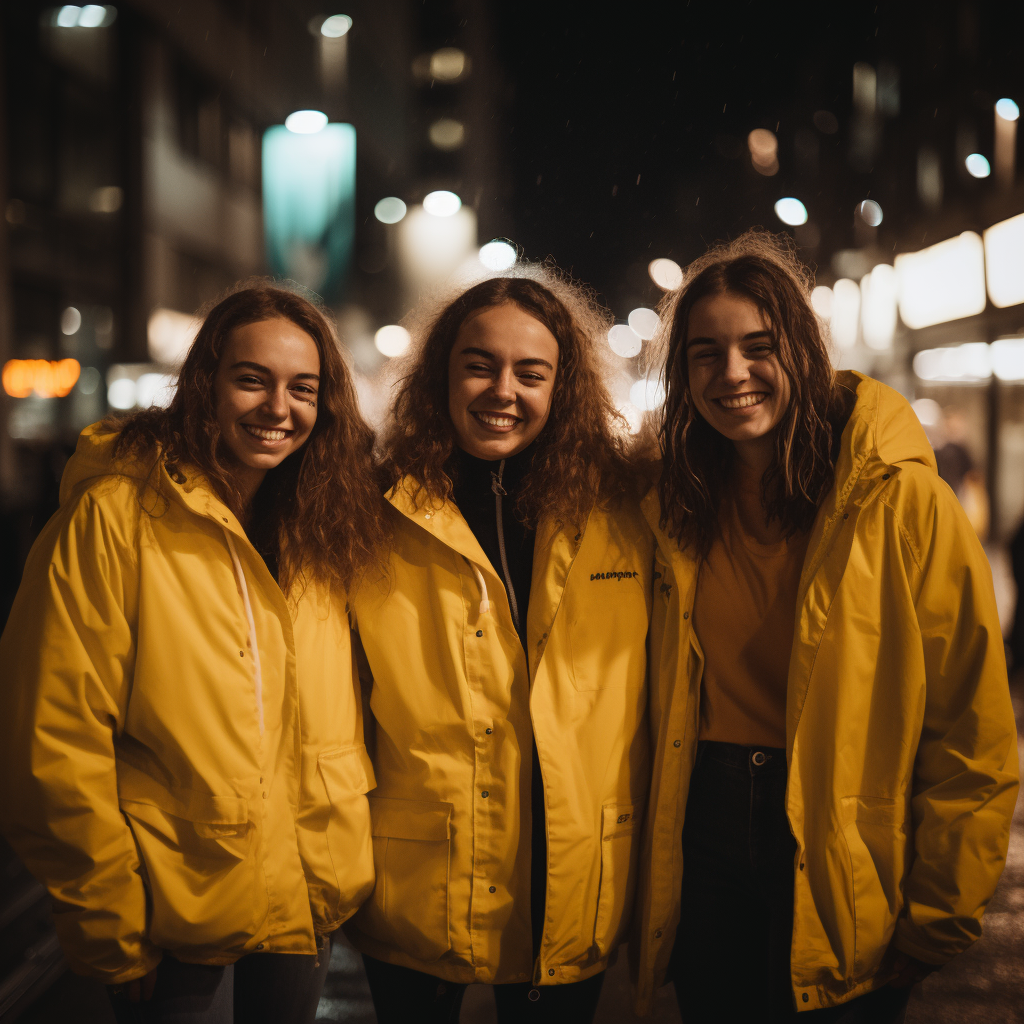 Four friends smiling in yellow reflection jackets