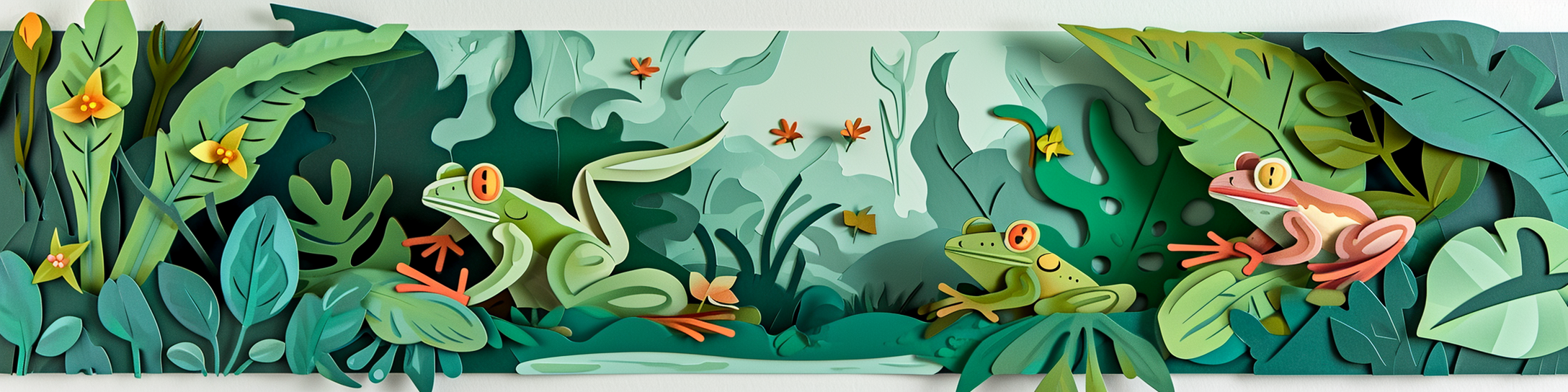 Happy frog jumping in swamp