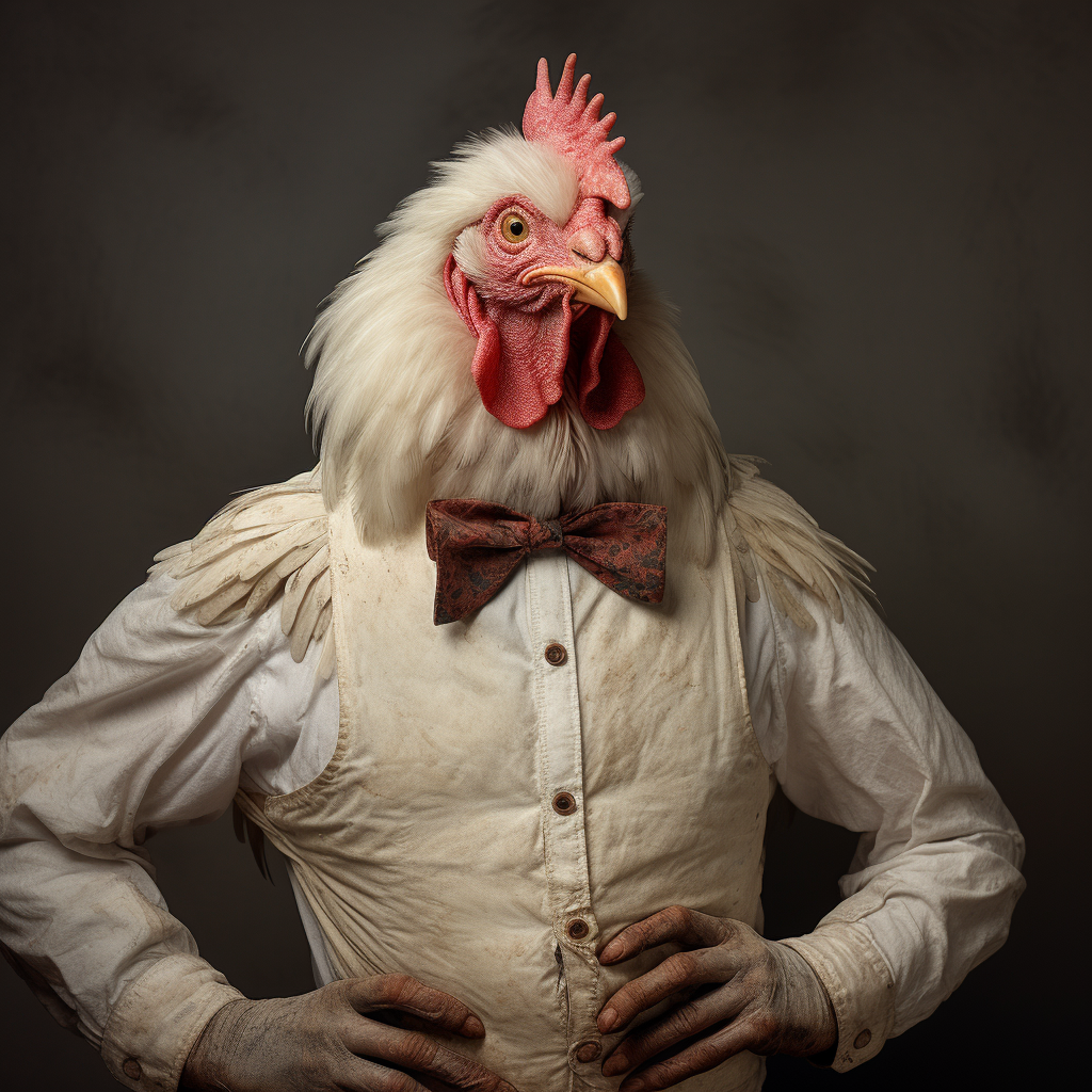 Funny chicken with human arms