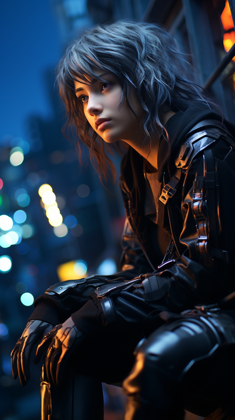 Woman with Cyberpunk Style on Rooftop