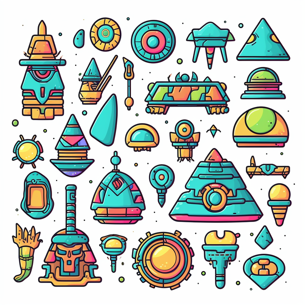 Futuristic Ancient Artifacts Sticker Pastel Vector