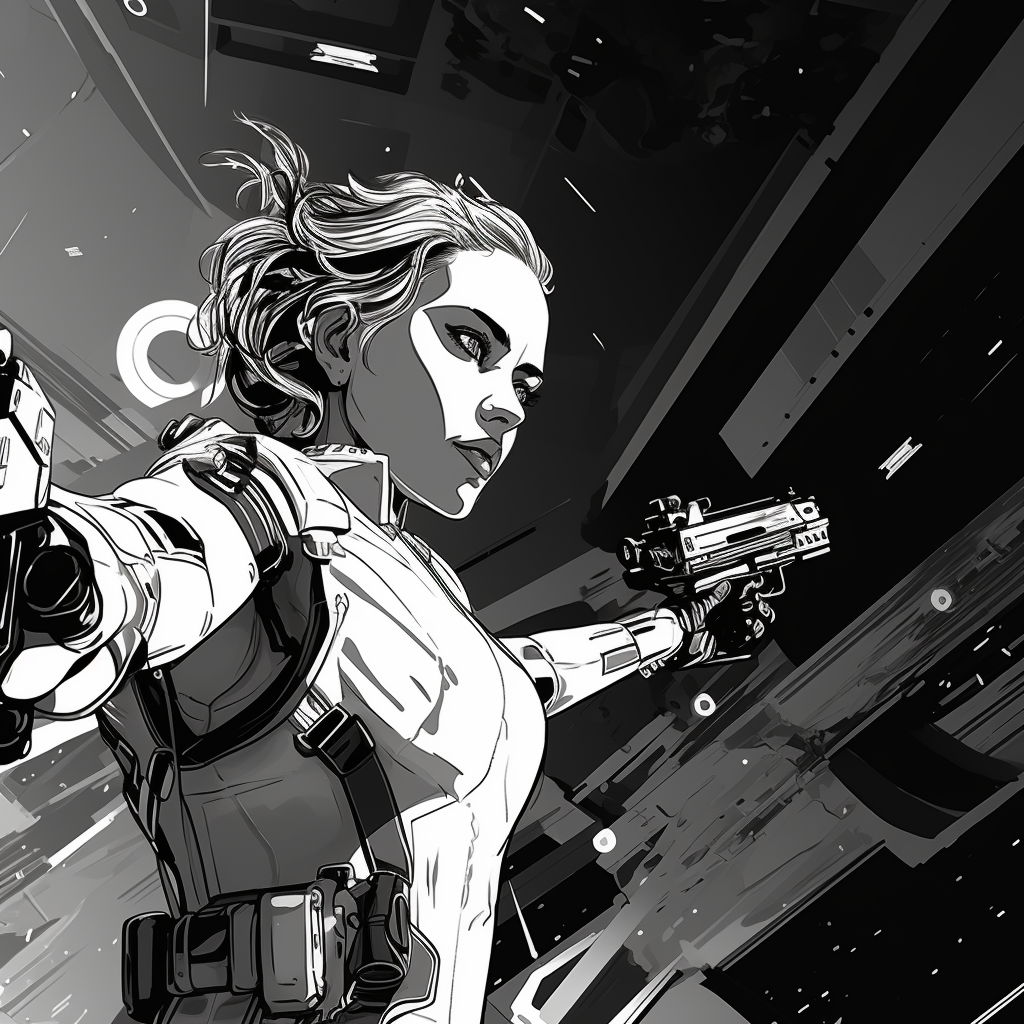 Futuristic graphic novel pistols art