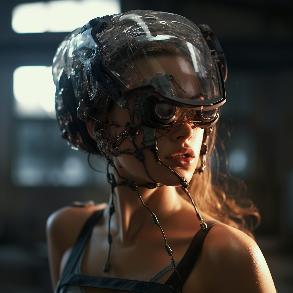 Woman working with futuristic helmet  ?