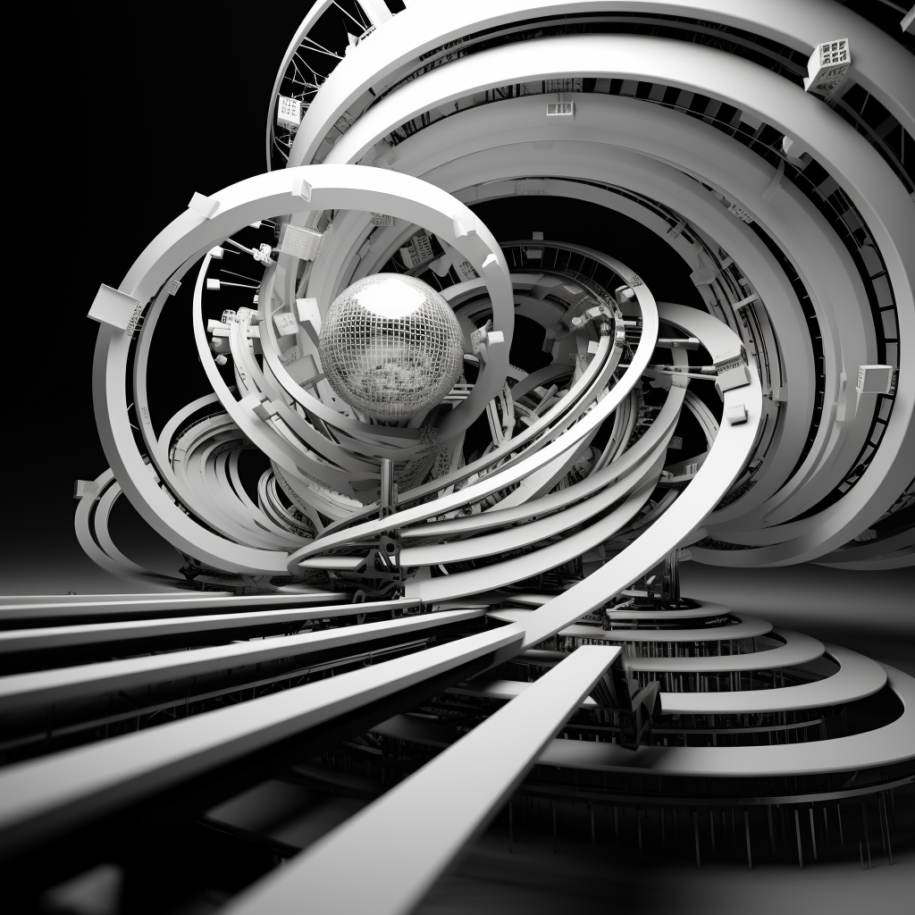 Futuristic kinetic art in black and white