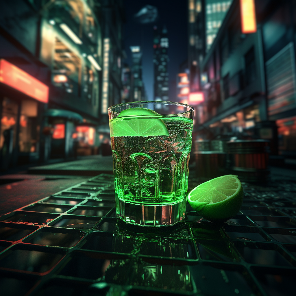 Futuristic metallic gin lemon in green environment