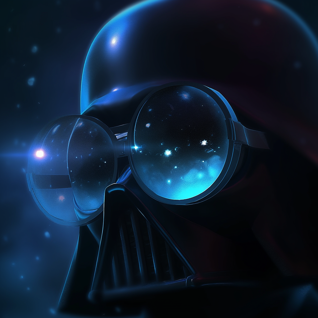 Futuristic Darth Vader with neon goggles