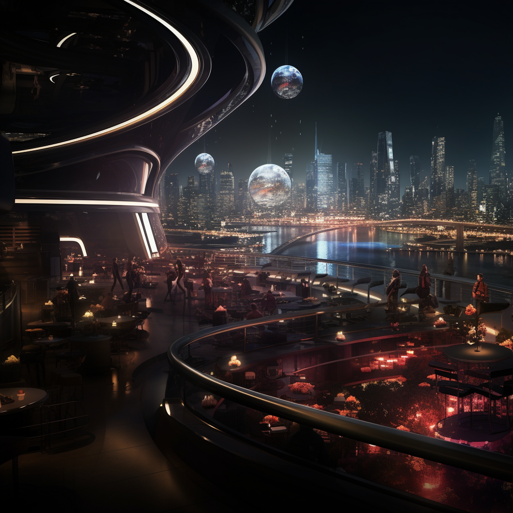 Futuristic Nightclub with City View