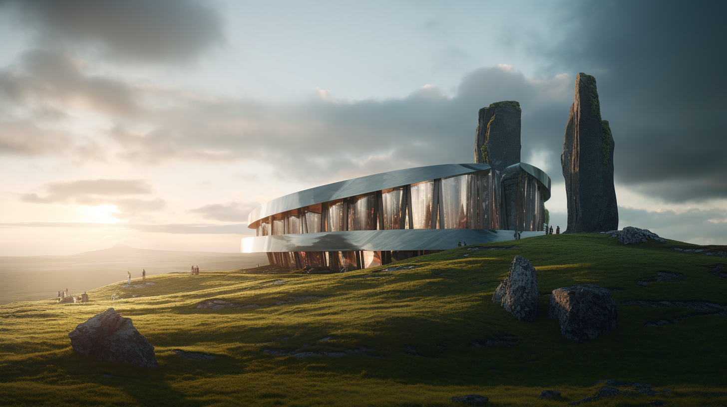 Futuristic office building inspired by stonehenge