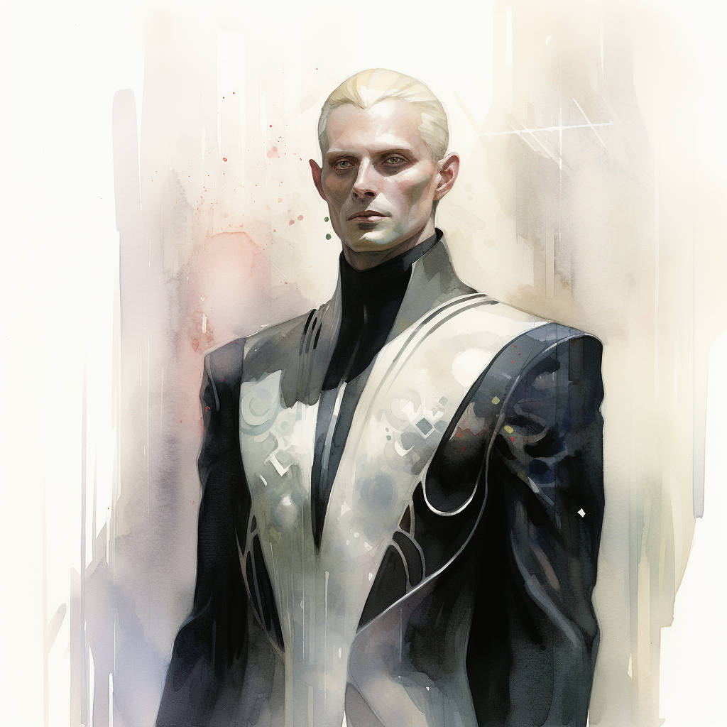 Muscular blonde man in futuristic robes