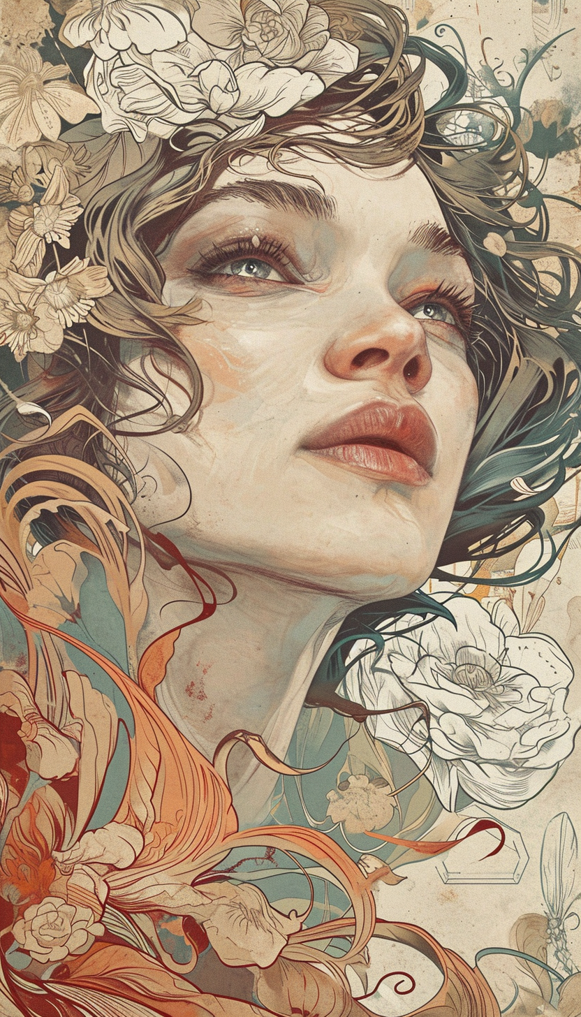 Art Nouveau inspired portrait of a woman