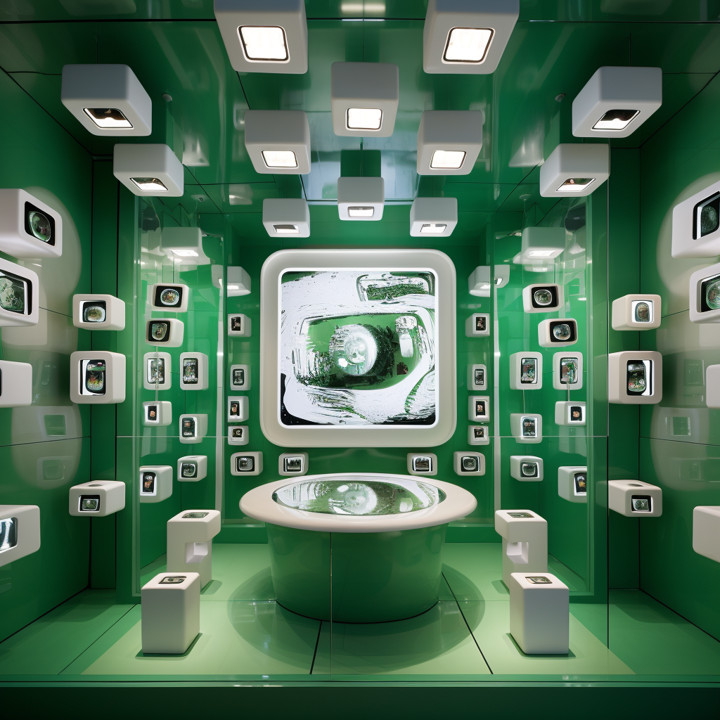 Green and White Futuristic Store Display