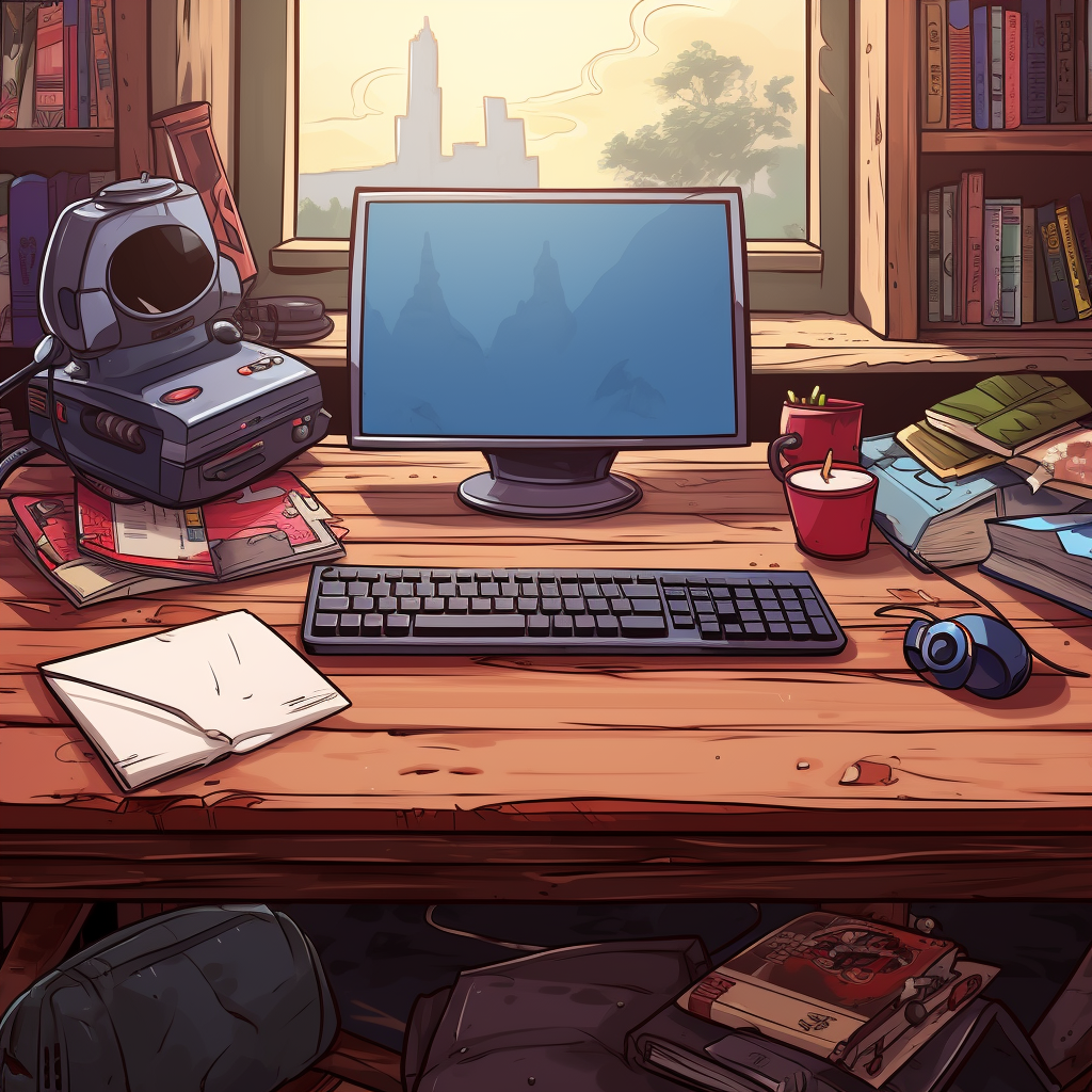 Gamer sitting at desk with closed book