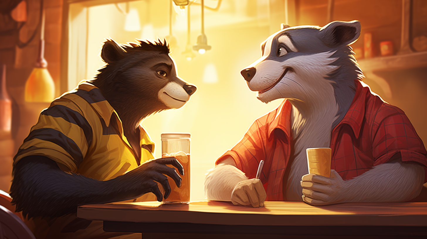 Gay Male Badger in Yellow Tee-shirt at Tavern