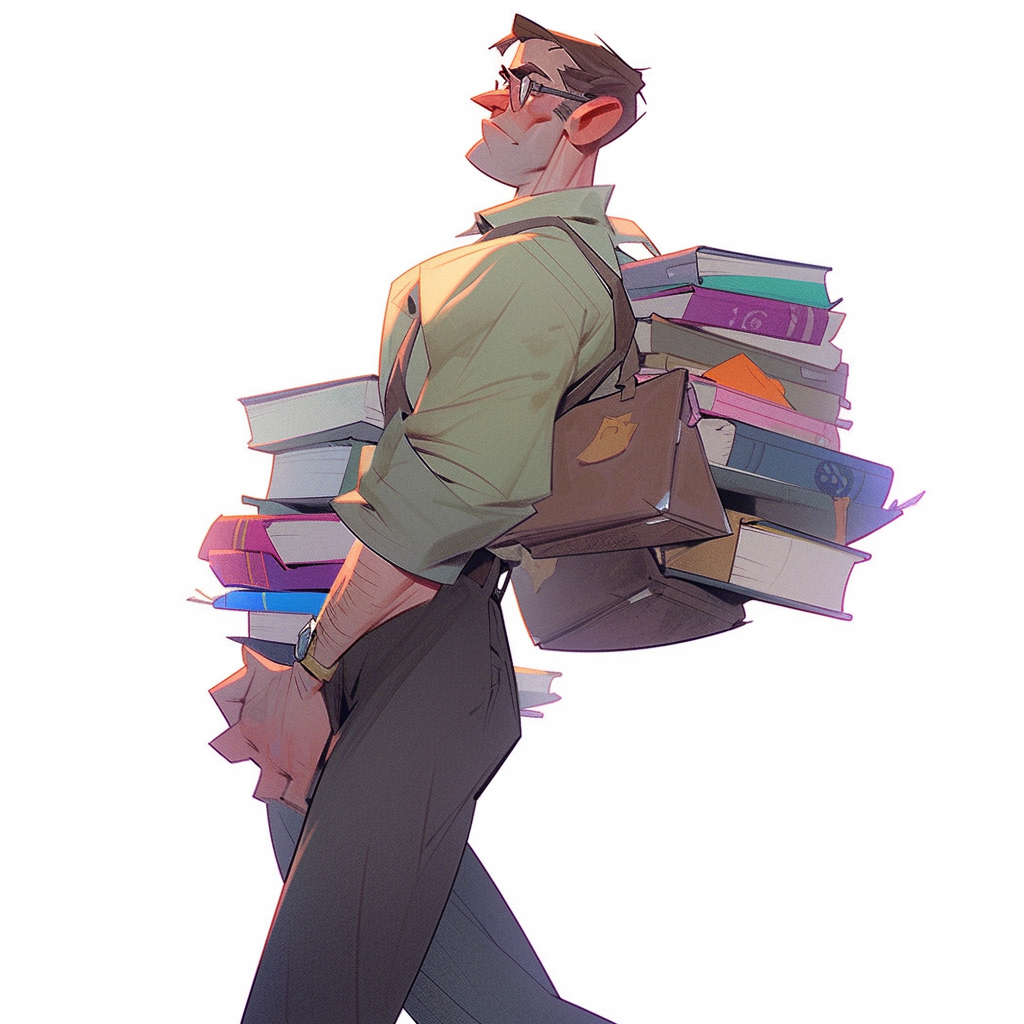 Sketch of a gay male professor in the library