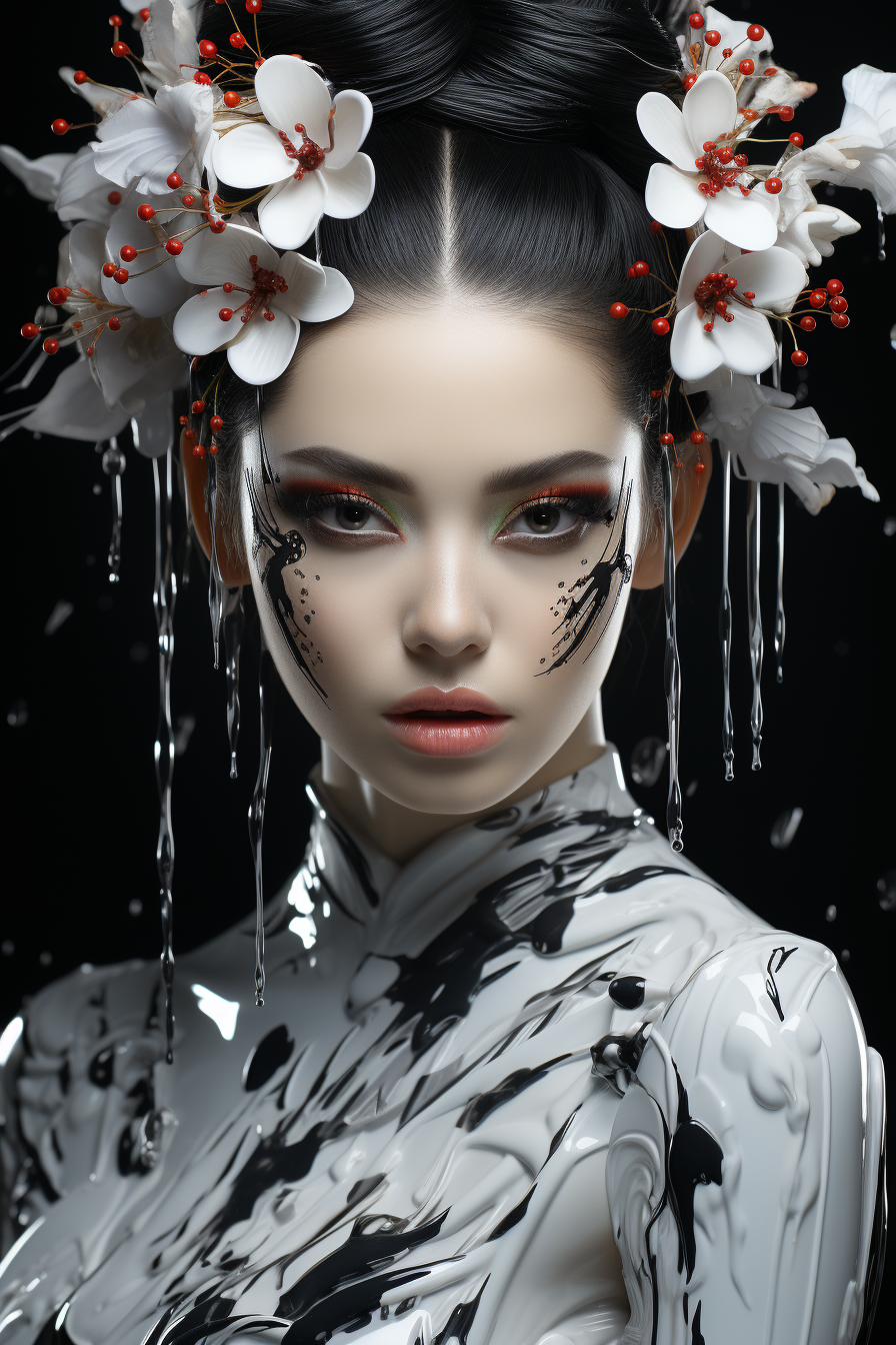 Hyperreal Geisha Face Portrait