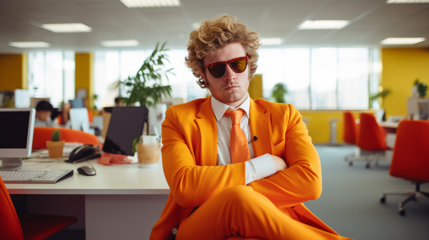 Gen Z man with edgy orange office attire