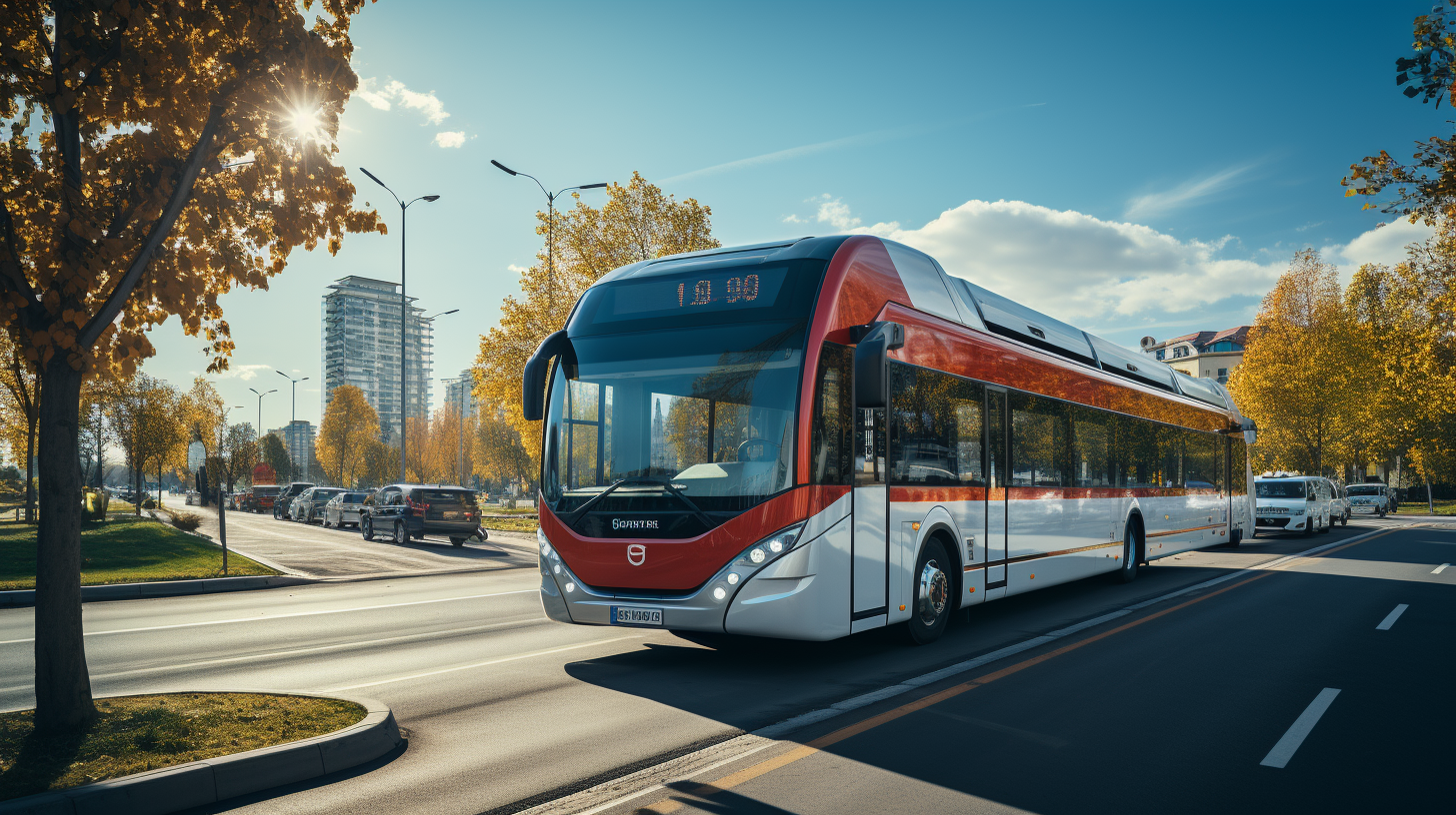 Photo-realistic white and red travel bus