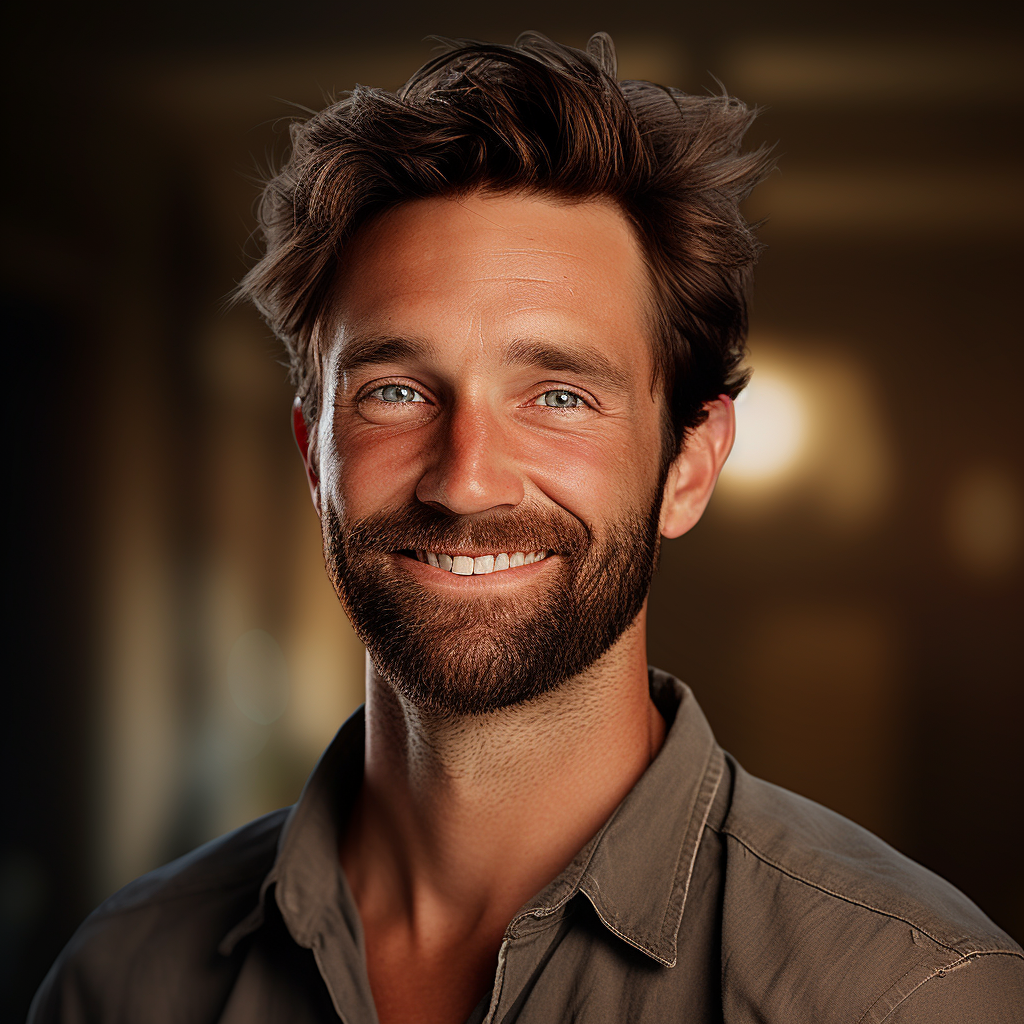 Smiling German Male with Olive Shirt and Beard