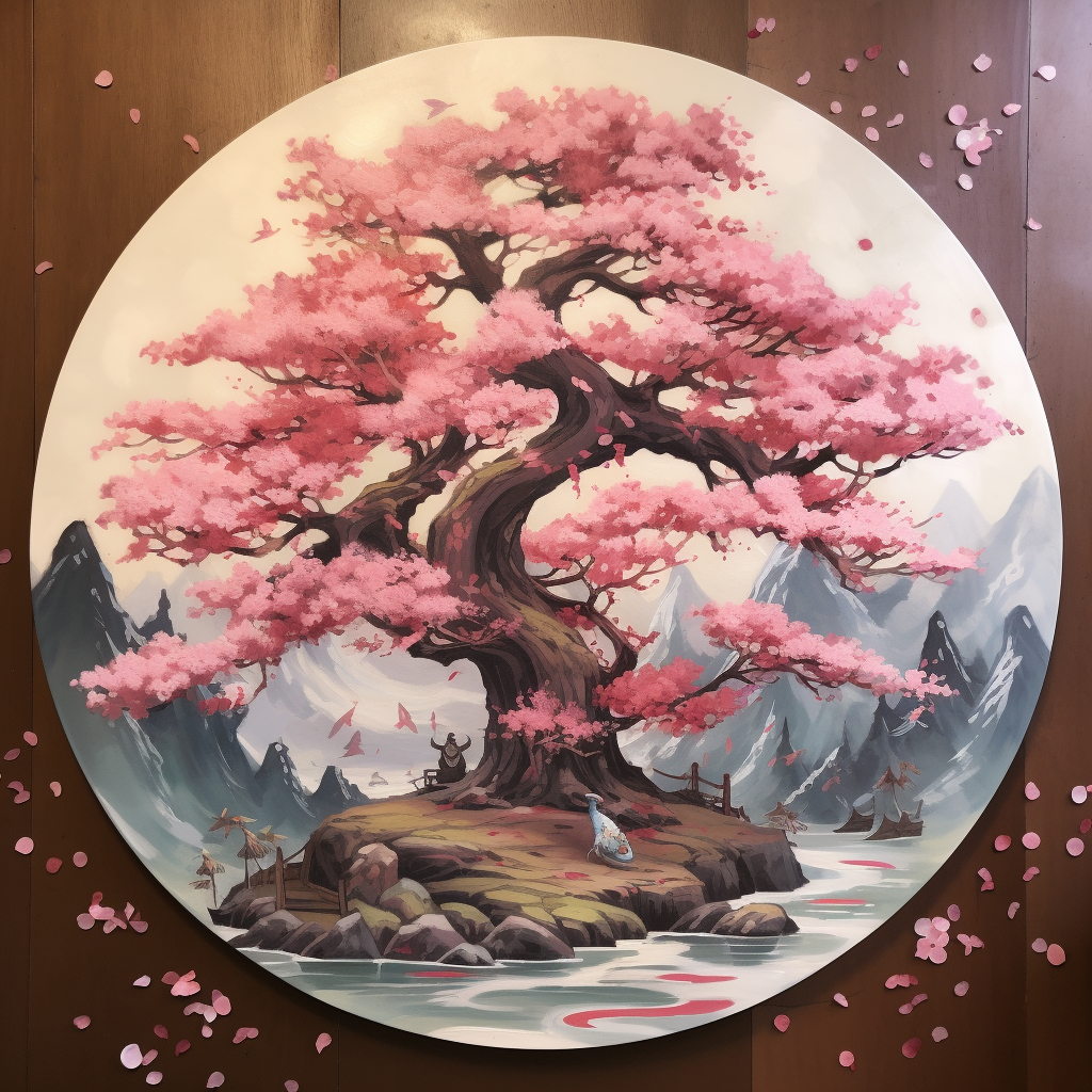 Ghibli style sakura tree painting