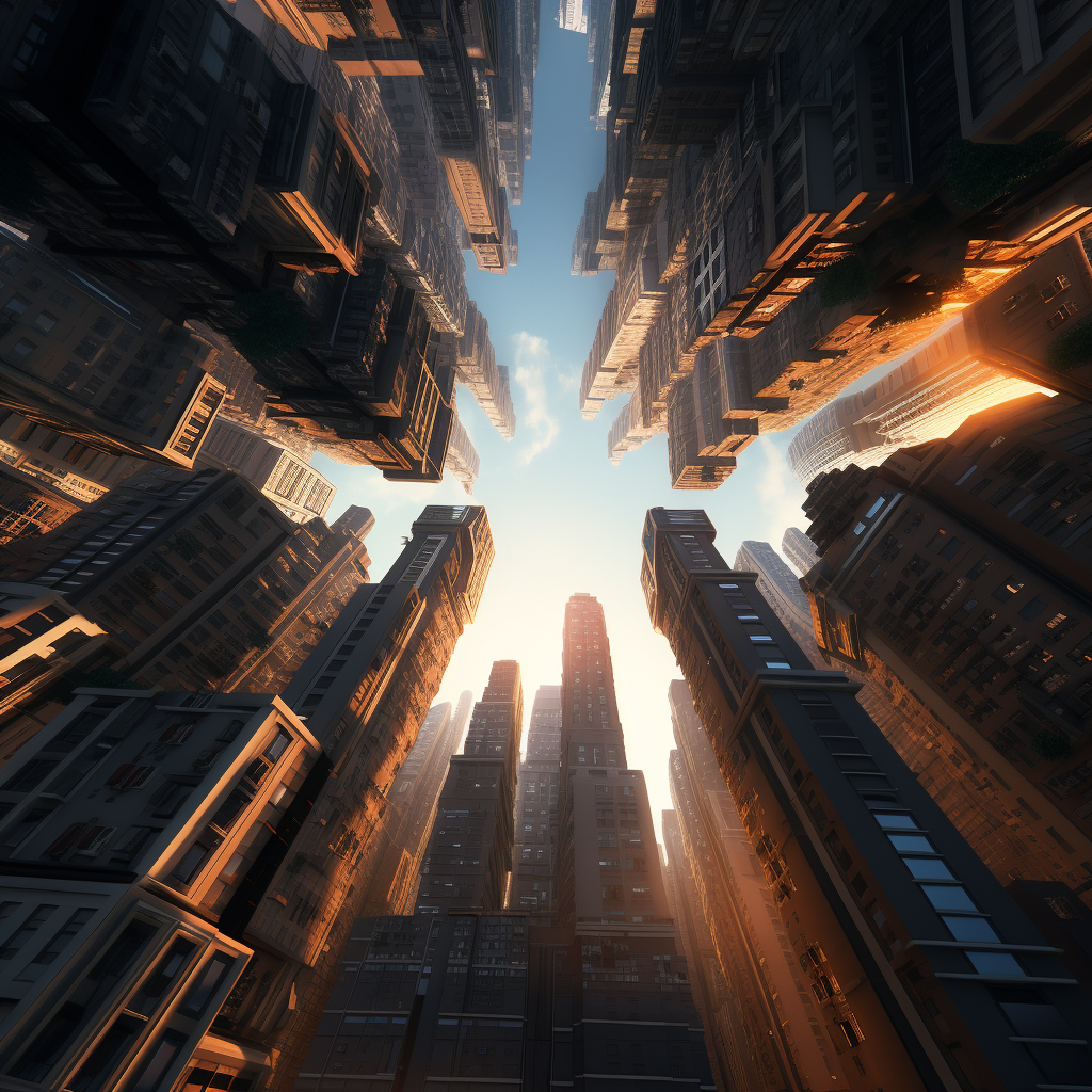 A breathtaking panoramic view of giant city skyscrapers