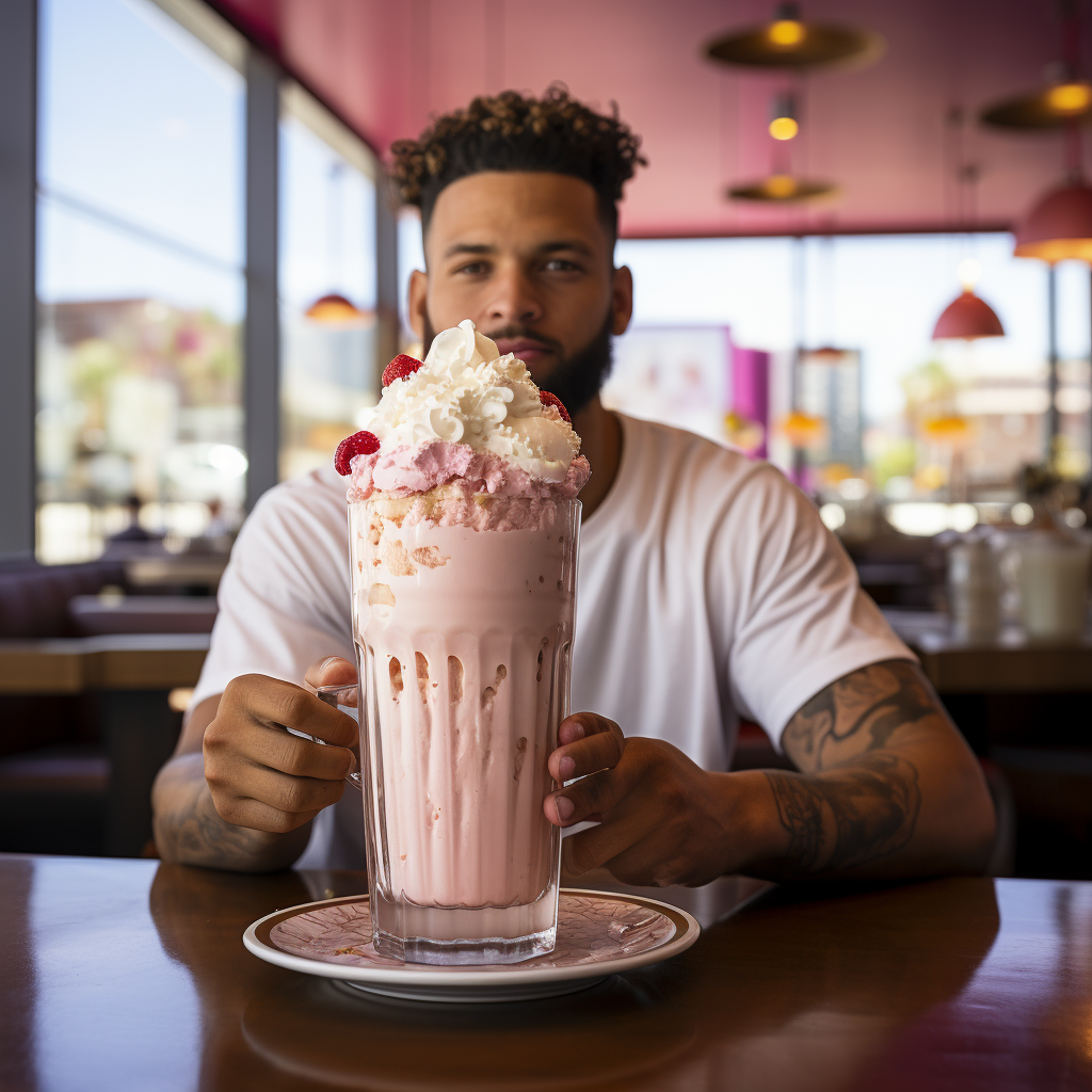 Man enjoying a huge milkshake